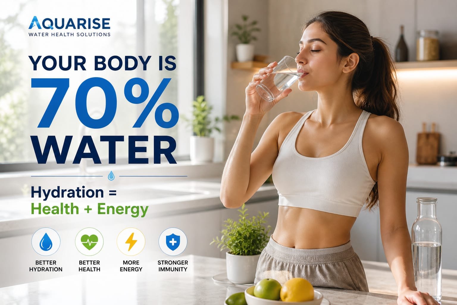 Your body is 70% water — better hydration, better health, more energy, stronger immunity.